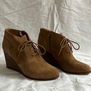 Lucky Brand Yamene Brown Suede Wedge Heels.